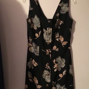 Vintage black floral flower dress- cool buttons